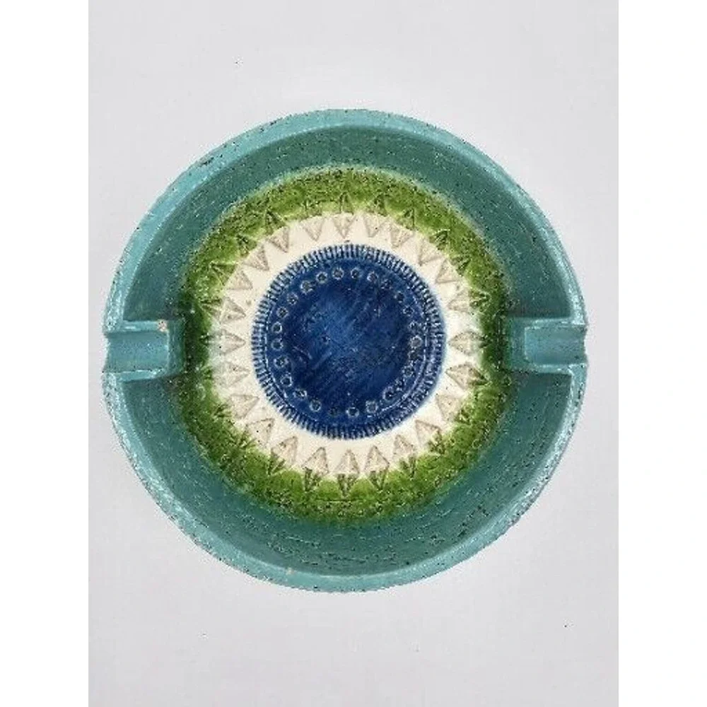 Vintage Mid-Century Bitossi For Rosenthal-Netter Ceramic Blue Glazed Ashtray